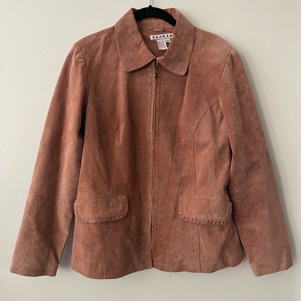 A.M.I. Brown Suede Jacket 100% Genuine Leather Size Medium